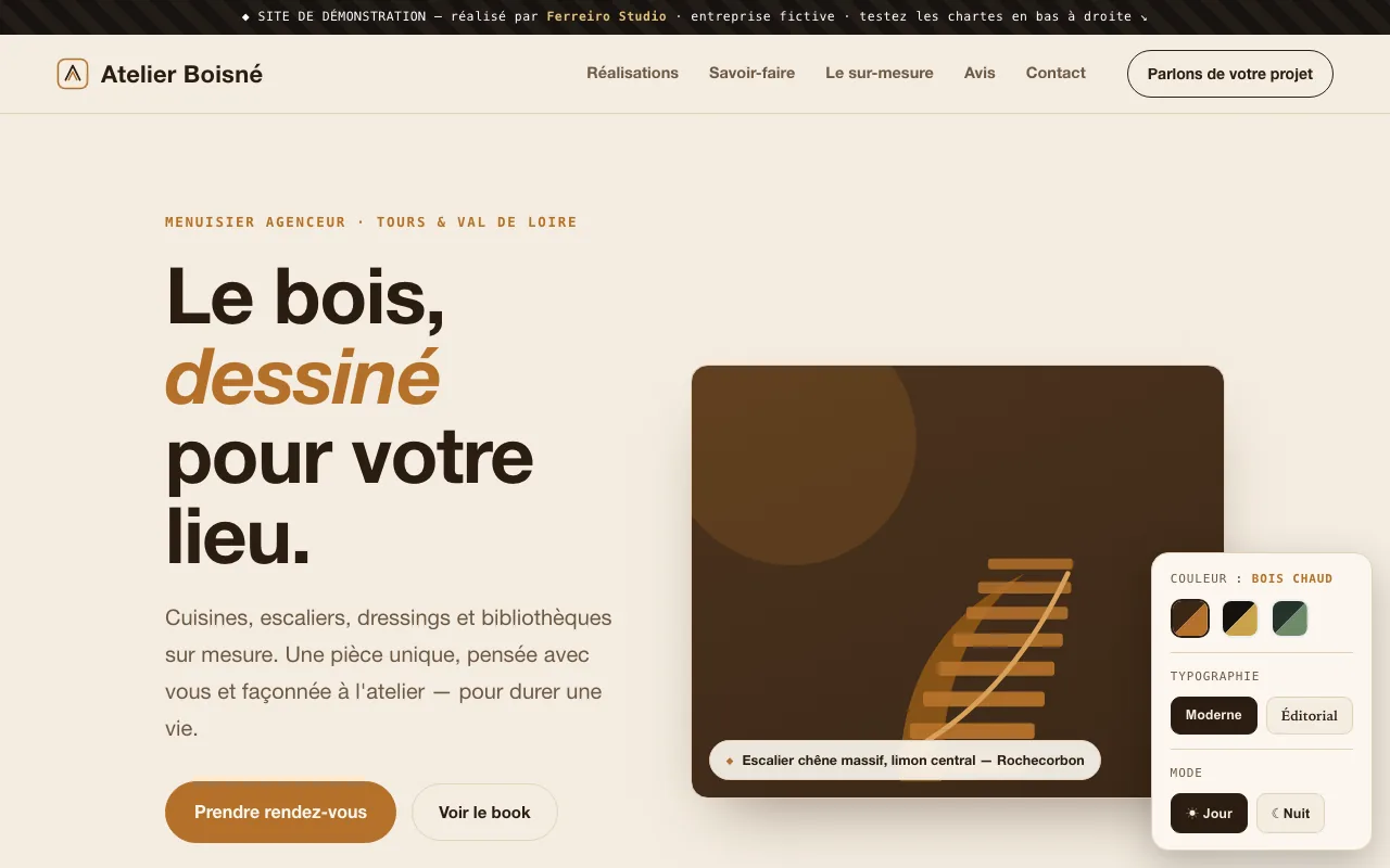 Exemple de conception de site pour menuisier agenceur — entreprise fictive Atelier Boisné