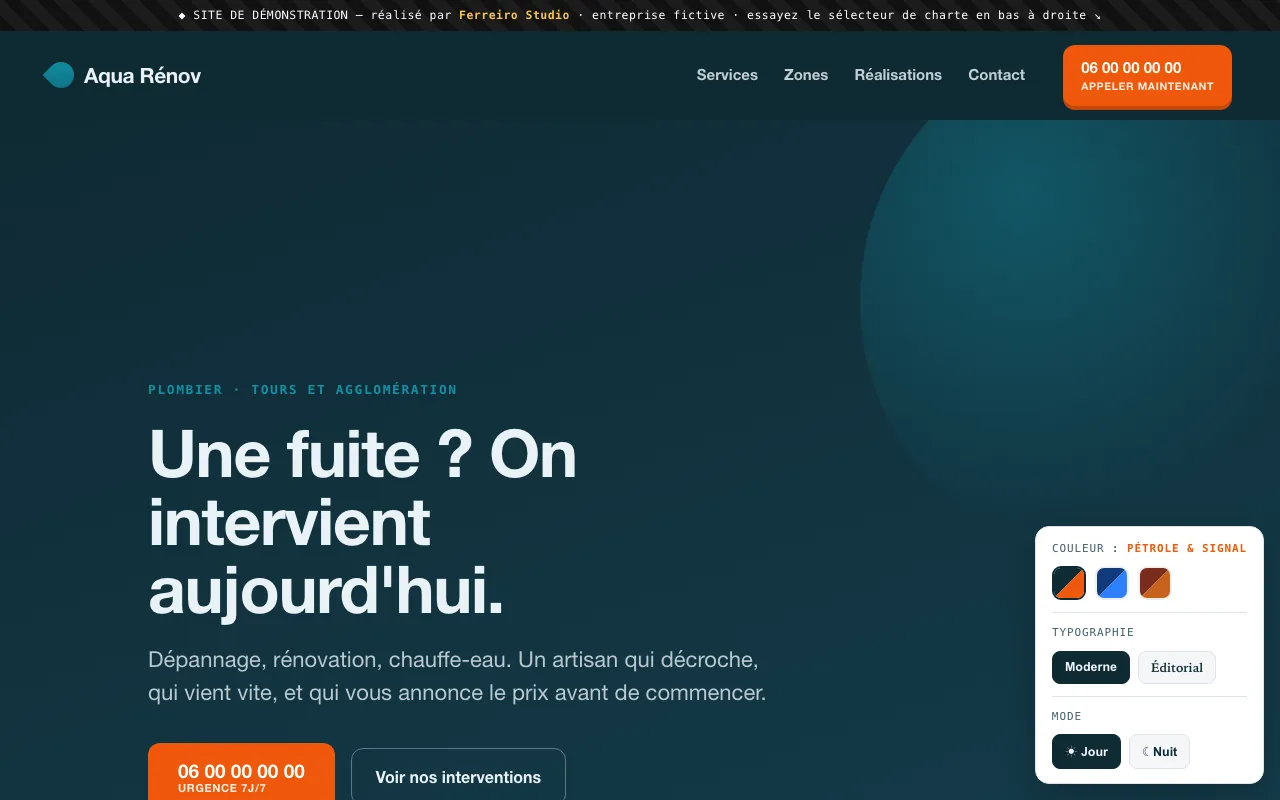 Exemple de conception de site pour plombier-chauffagiste — entreprise fictive Aqua Rénov