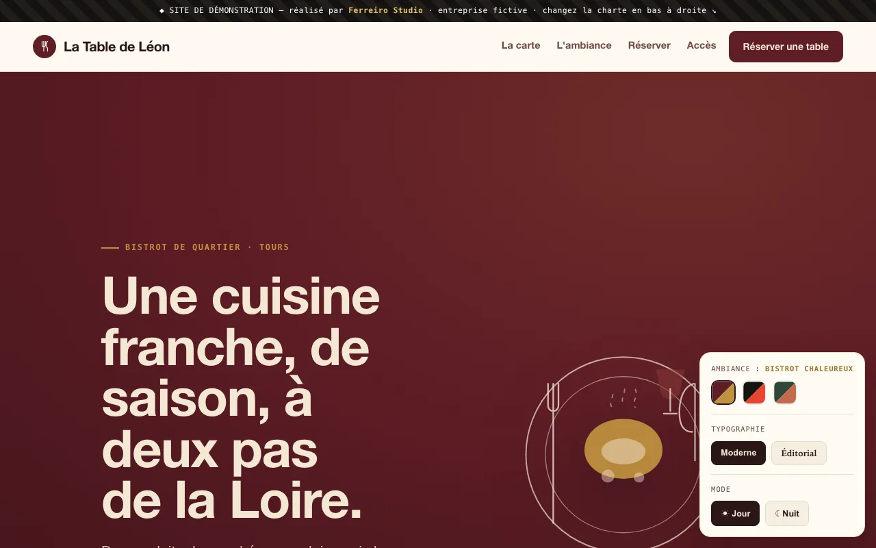 Exemple de conception de site pour bistrot — établissement fictif La Table de Léon